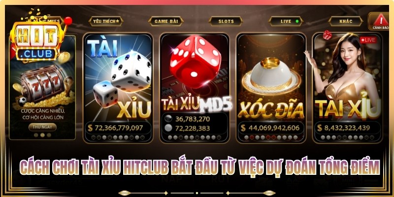 Cách chơi tài xỉu Hitclub bắt đầu từ việc dự đoán tổng điểm của ba viên xúc xắc